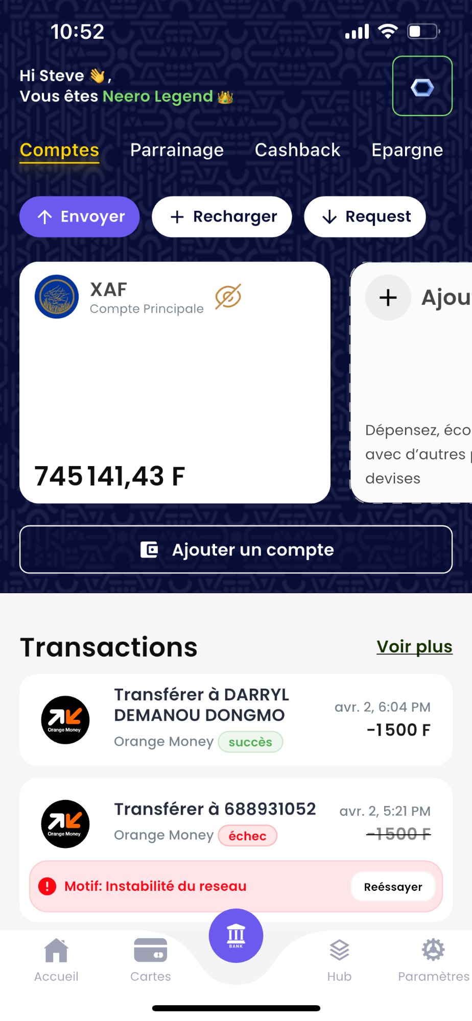 Application Neero — aperçu de l'interface
